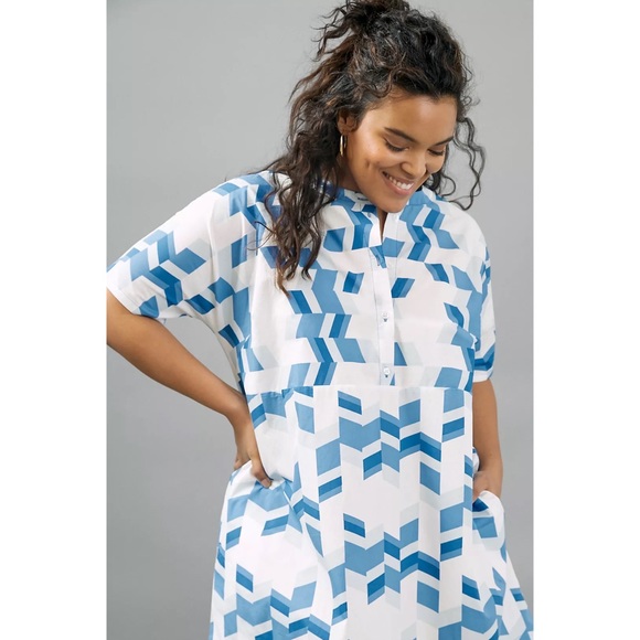 NWT ANTHROPOLOGIE Blue Peter Som Cressida Henley Geometric Tunic Dress M… - Picture 2 of 8